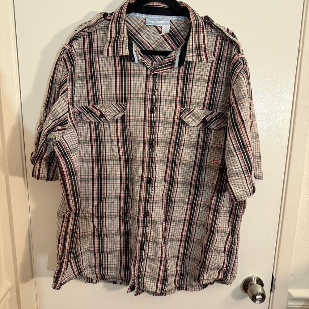 Roccawear Men's Brown Plaid Button-Up Shirt 2XL Vintgae
